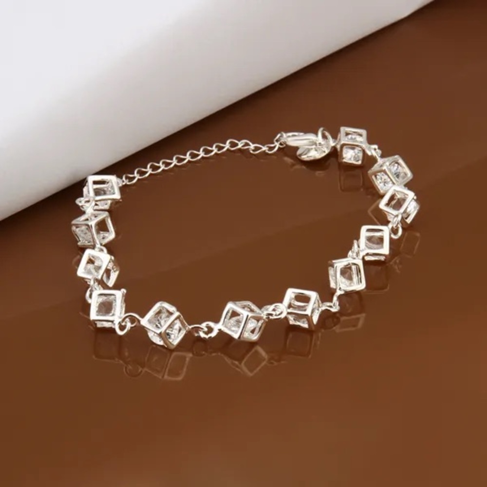 925 Sterling Silver Square Link Bracelet